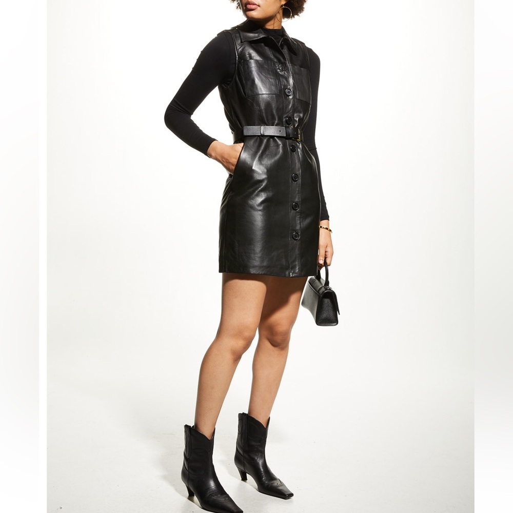 NWT LaMarque Elmina leather belted dress